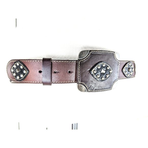 Iron Horse Accessories Vintage Brown Black Silver Studded Leather Large Western Buckle Belt